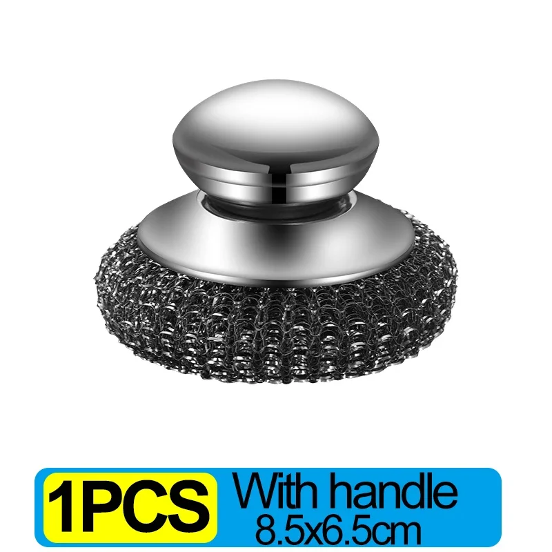 Stainless Steel Kitchen Pot Brush with Handles Dishwashing Wire Ball Heavy Duty Metal Scrubber Household Pot Pan Cleaning Tools: Brown