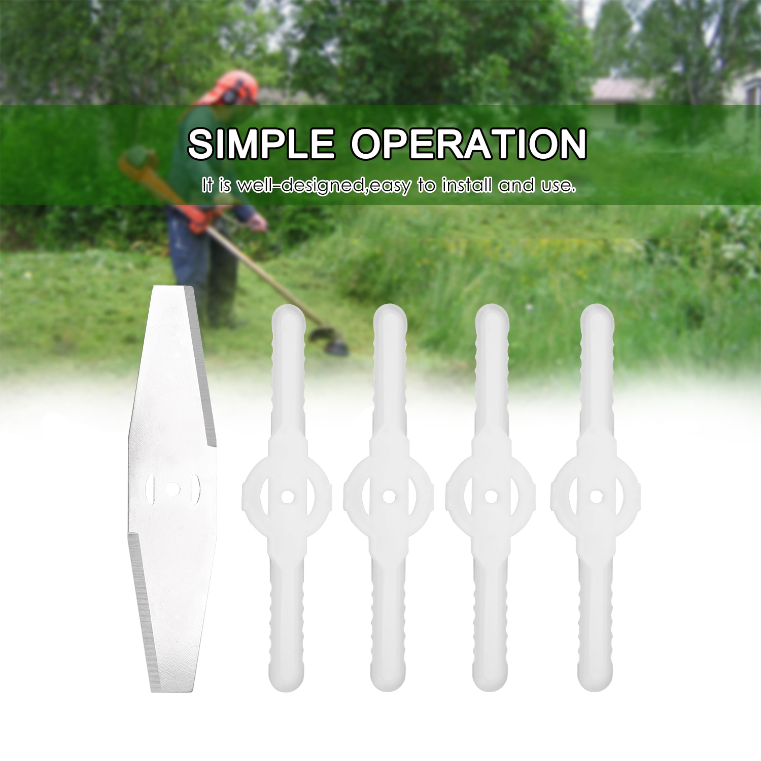 5pcs Lawn Mower Blade Set Includes 1PC Metal Blade 4PCS Plastic Blades Grass Trimmer Weeder Blades Replacement Mower Accessory