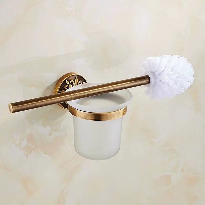 Conjunto de accesorios de baño antiguo de bronce tallado, accesorios de baño, estante de almacenamiento, toallero, porta pañuelos, cepillo de baño