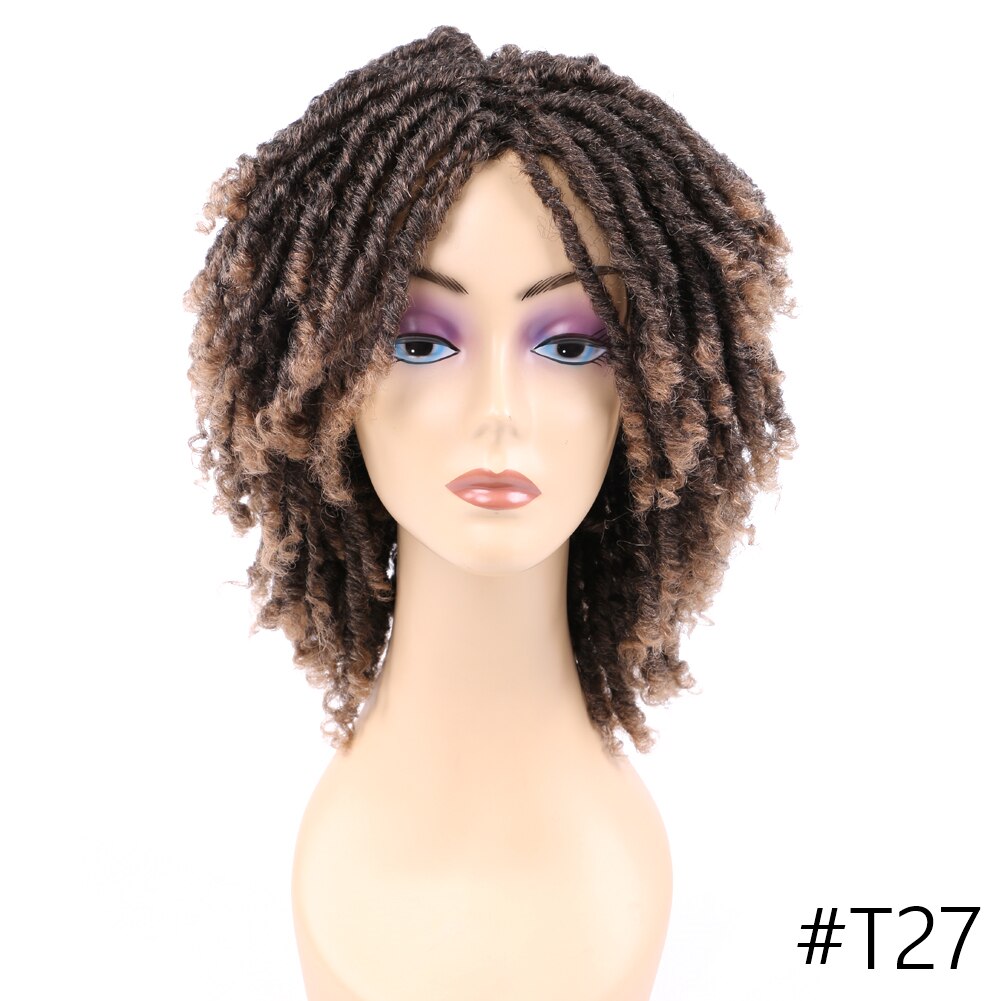 Yunrong dreadlock krøllet paryk kort twist naturlig sort  /1b 30 ombre brun til sort hvid kvinder og mænd afro krøllet syntetisk paryk: T27