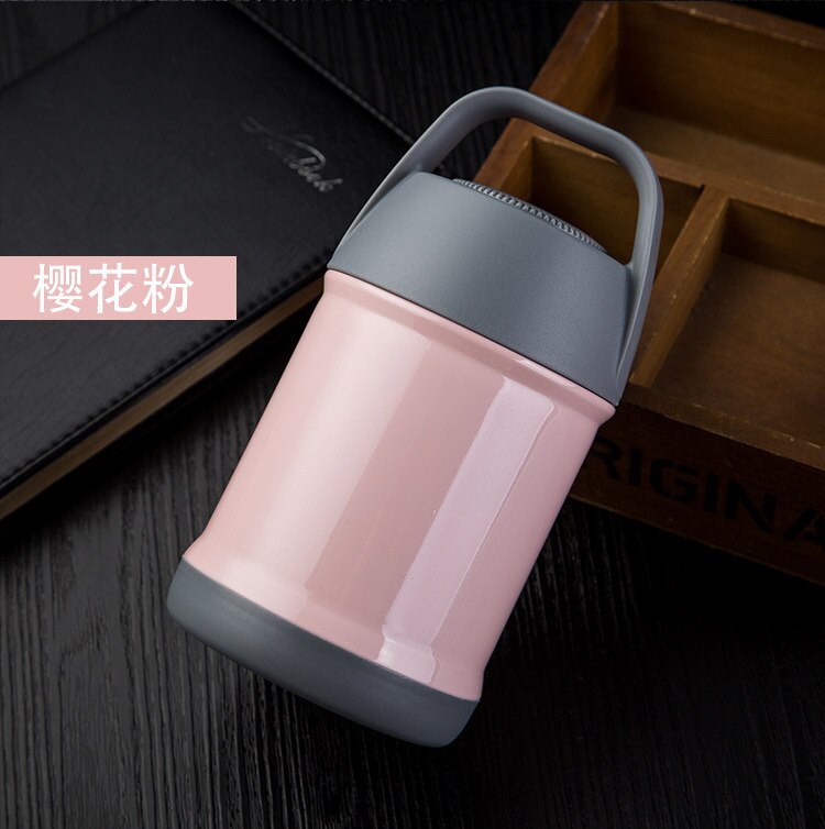 550ML Double Stainless Steel Thermos Food Soup Containers Large Capacity Vacuum Flasks Portable Lunch Bento Box: HA114-pink