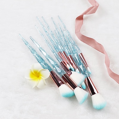 Dighealth – ensemble de pinceaux de maquillage licorne, lot de 10 pièces, professionnels, poignée en spirale, cristal, poudre de fond de teint, outils cosmétiques: Crystal Blue