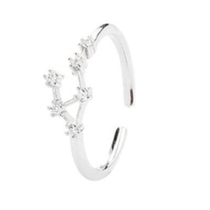 925 prata esterlina pino feminino estilo fresco e simples incrustado com pedra preciosa 12 constelações único anel: Libra