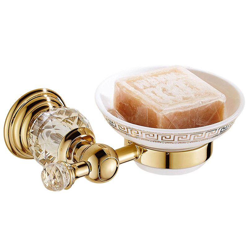 Luxury Gold Polished Brass Bathroom Accessories Set - Wall-Mounted Crystal Bath Hardware Collection: green