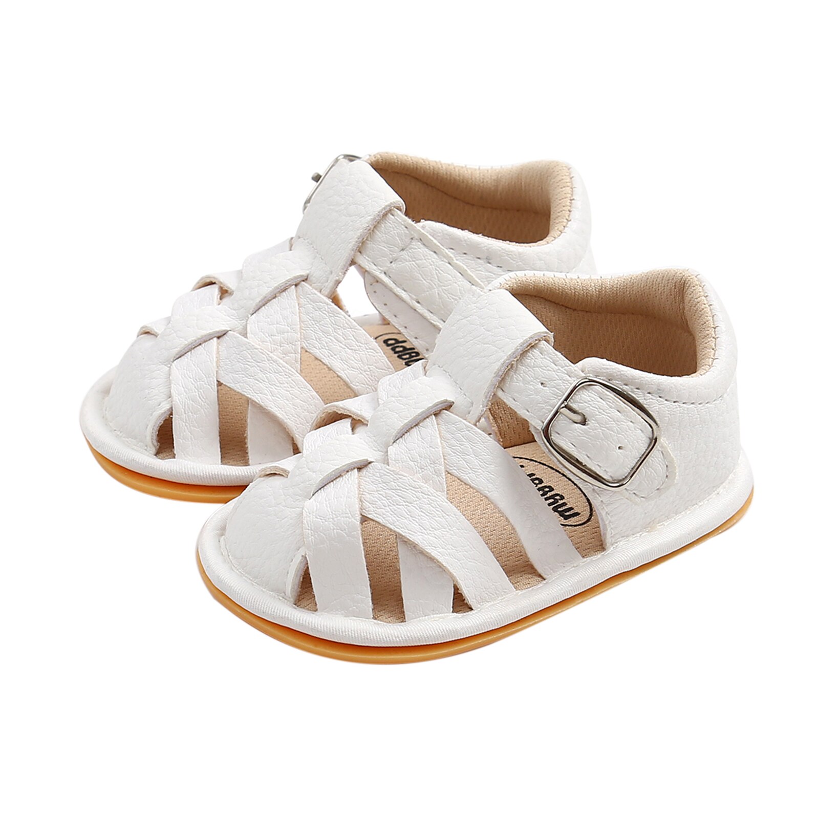 Baby Pu Leer Peuter Sandalen Kleine Kinderen Effen Kleur Zachte Zool Anti-Slip Sport Schoenen 0-18Months Baby Sandalen voor Meisje: White / 13-18 months