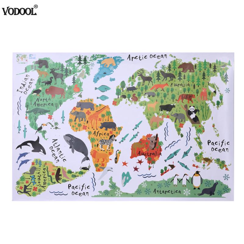 Kleurrijke Dier Wereldkaart Muursticker Cartoon Kaart Verwijderbare Pvc Wallpaper Kinderen Slaapkamer Decals Posters Home Decoratie