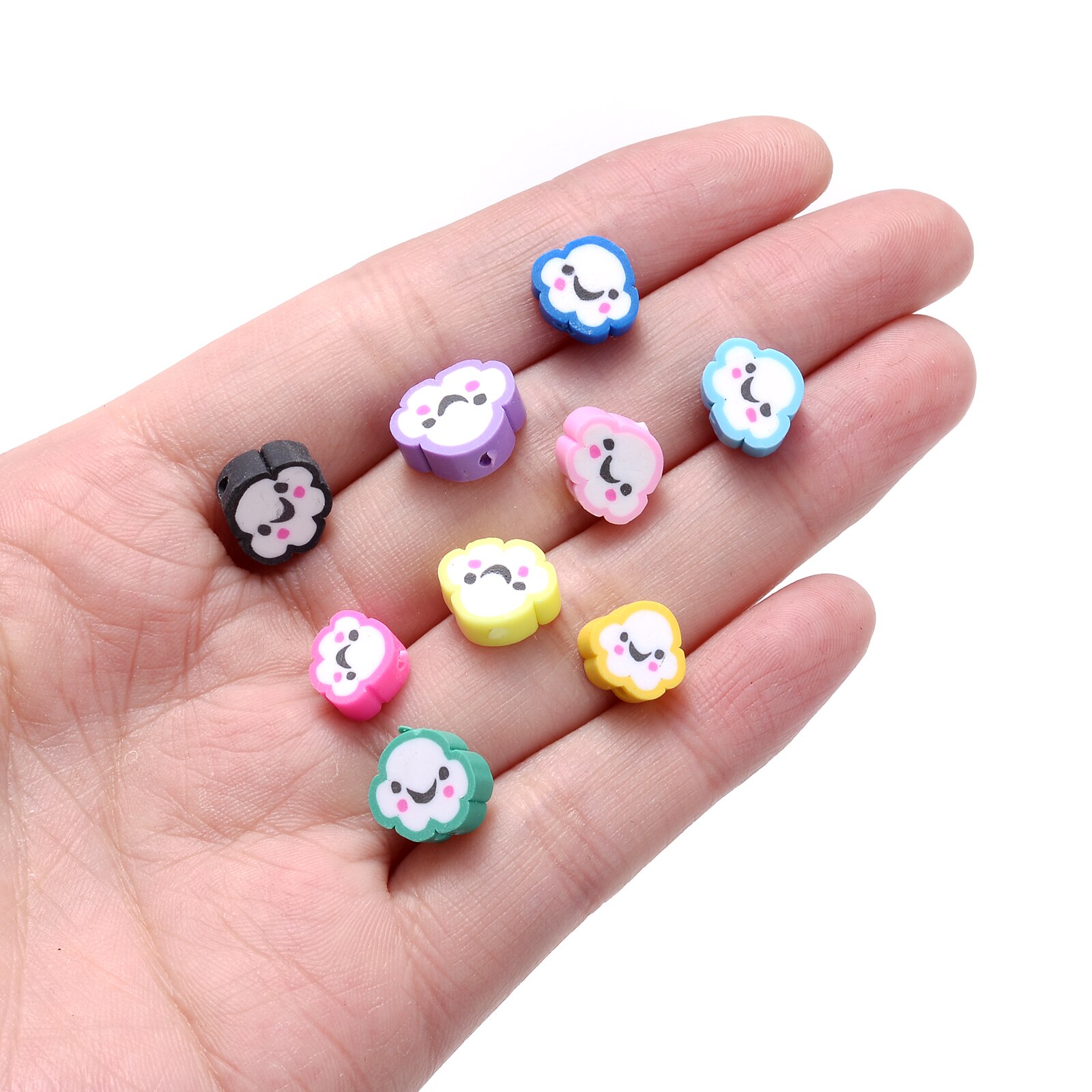 iYOE 30/50/100pcs Cute Cartoon Cloud Beads Smiley Clay Spacer Beads For Making Bracelet Earring Necklace Pendant