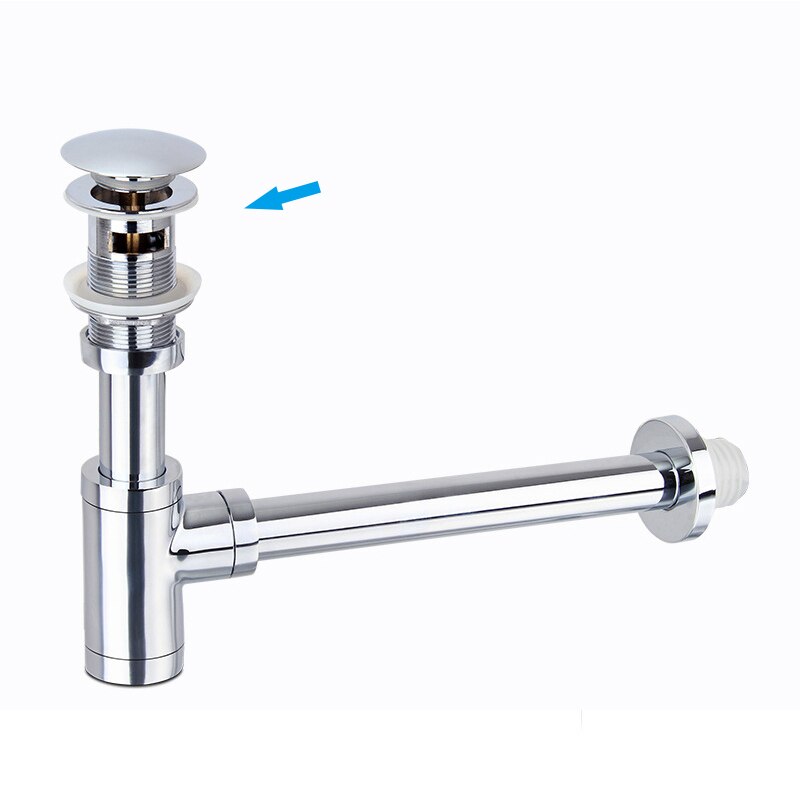 Brushed Gold Brass Pop-Up Basin Waste Drain, Basin Mixer P-Trap Waste Pipe Into The Wall Drainage Brass Vessel Or Ceramic Sink: Chrome-C