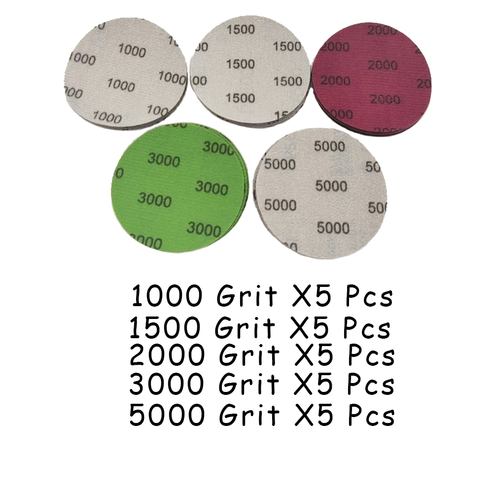Papel de lija húmedo y seco de 3 pulgadas, 25 piezas surtidas de 1000/1500/2000/3000/5000 granos, gancho y bucle para pulir y levantar la carrocería del coche