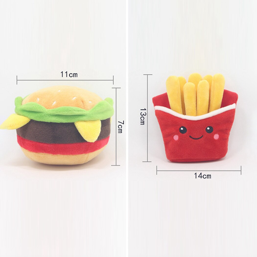 1 stuk knuffeldier, schattig cartoon hamburger, friet, hond, piepspeeltje, kitten, bijtspeeltje