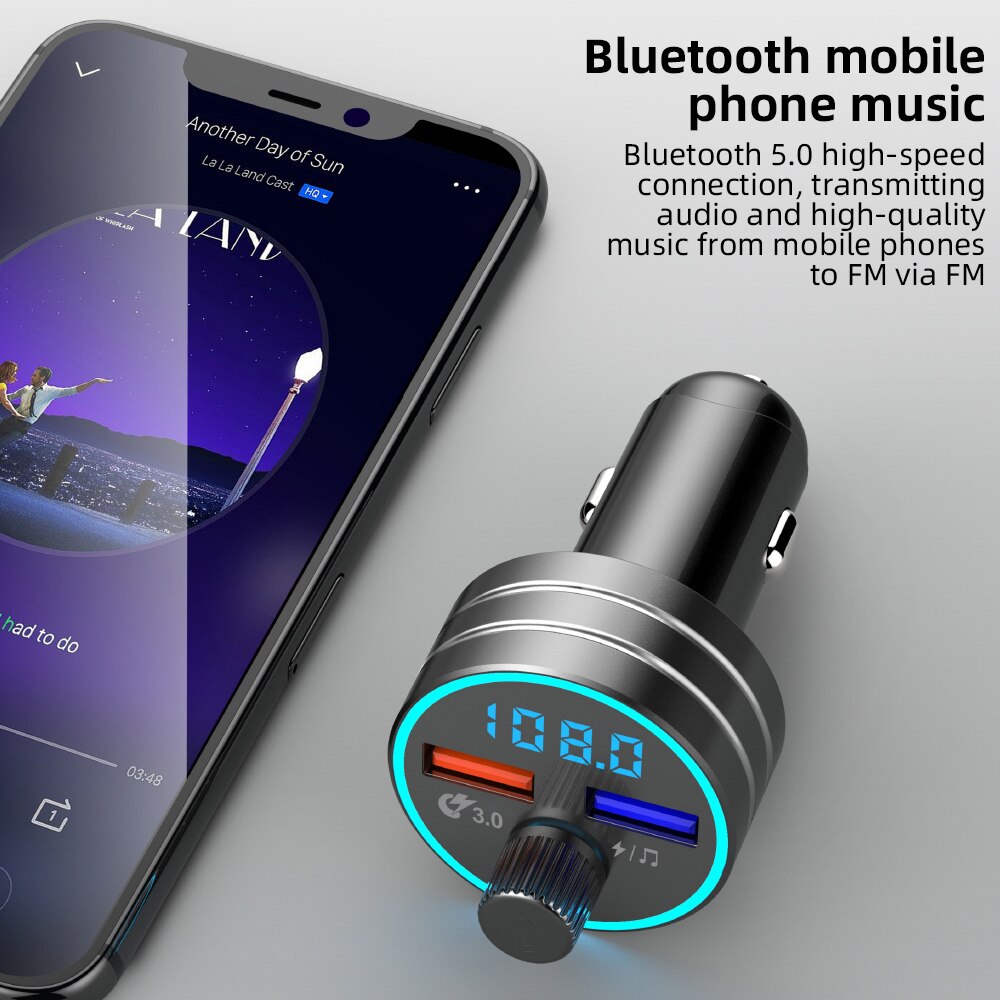 Allume-cigare de voiture transmetteur FM sans fil, Bluetooth 5.0, affichage, double Port USB, adaptateur universel de Charge de téléphone QC