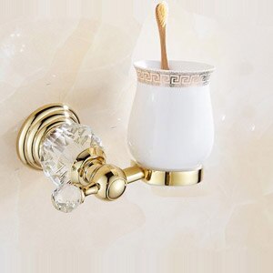 Luxury Crystal Gold Color Bathroom Accessories Set Gold Polished Brass Bath Hardware Set Wall Mounted Bathroom Products banheiro: tumbler holder