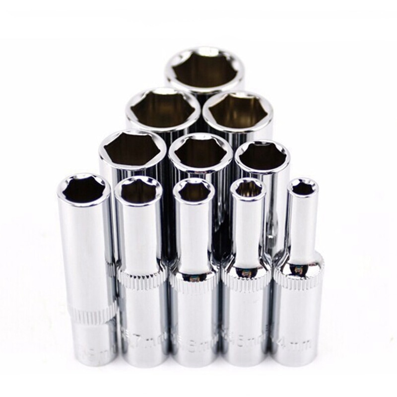 11 Pcs 1/4 Inch Drive Diepe Socket Set Crv Hand Tool 6 Punt Lange Socket Hex Reparatie Tool