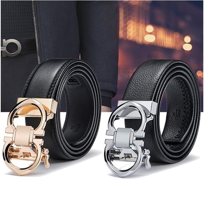 Men's Litchi Pattern Belt Men's Automatic Buckle Belts Business Casual Fashionable All-match Men's Belt PU Leather