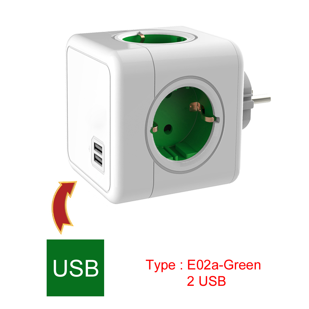 Multiprise européenne EU Powercube, 3680W, prises multiples, prises secteur, filtre réseau, USB 4, AC, maison, bureaux: green