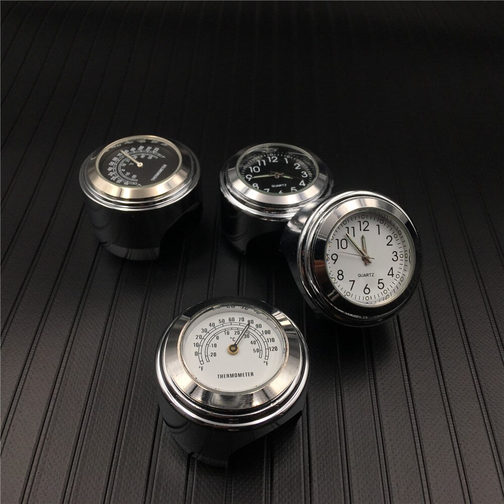 1 Pair Universal 7/8" Chrome Motorcycle Handlebar Mount Quartz Clock/Watch/Thermometer Waterproof For Motorbike Bicycle Scooter