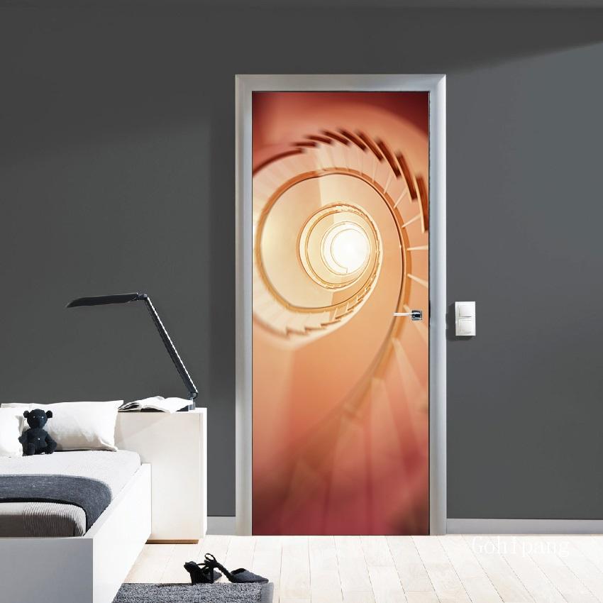 Abstract Style 3D Geometric Door Sticker DIY Renovation Mural Waterproof Print Picture Home Decor Renovation Poster PVC Sticker: Door LXR579204 / 77x200cm