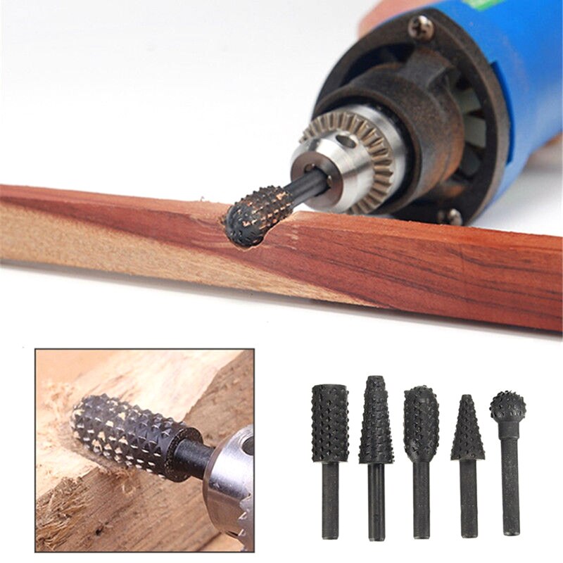 5 stk / sett diy hss roterende filer burr bore roterende tornhode polering tilbehør elektrisk slipehode trebearbeiding verktøy