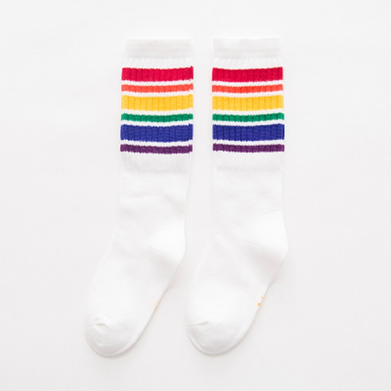 Filles genou chaussettes hautes enfants garçons Football rayures coton sport école blanc chaussettes Skate enfants bébé Long Tube jambe