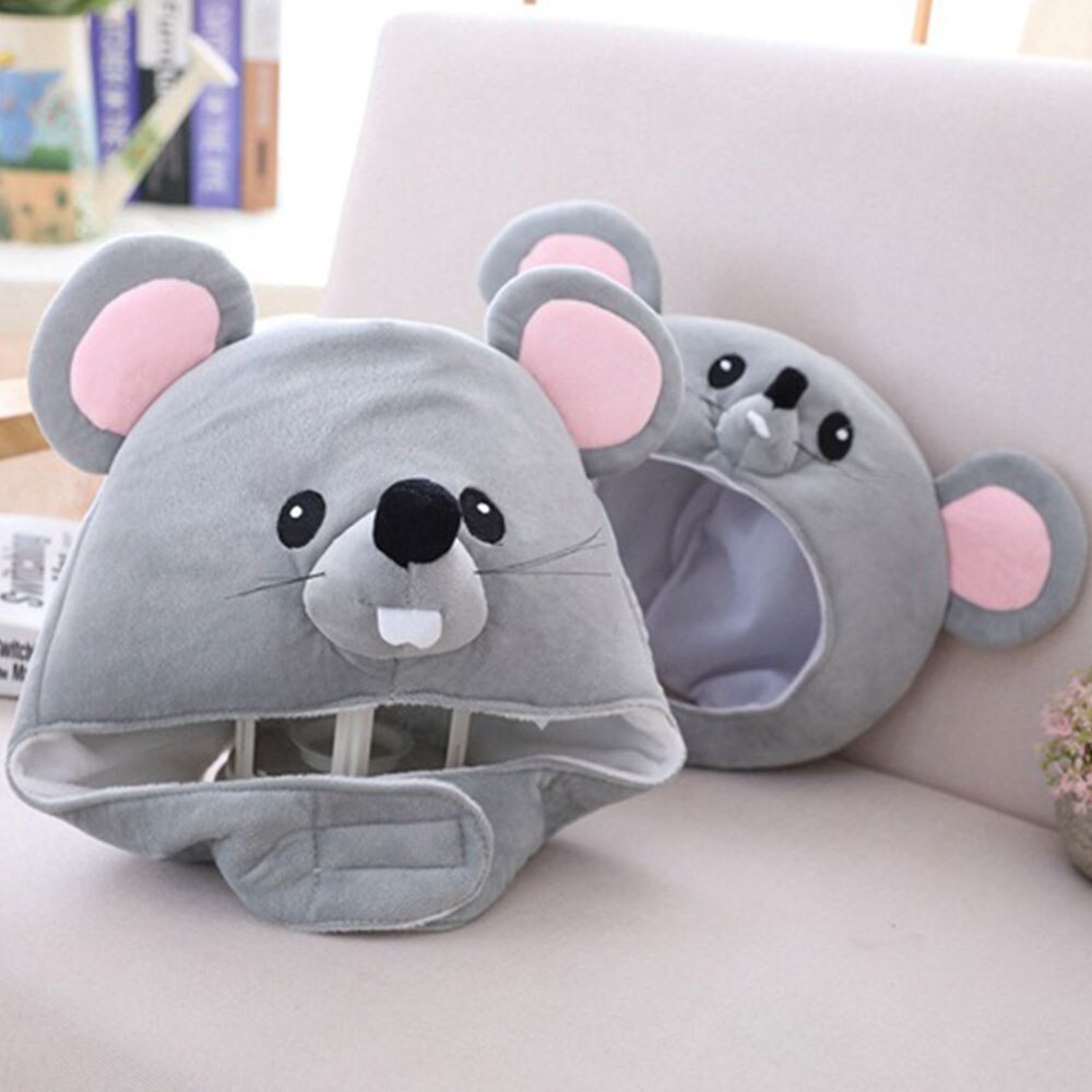 Cute Plush Faux Fur Animal Rat Hat Cap Soft Warm Winter Headwear Fun Cute Beanie Hat Fleece Lining