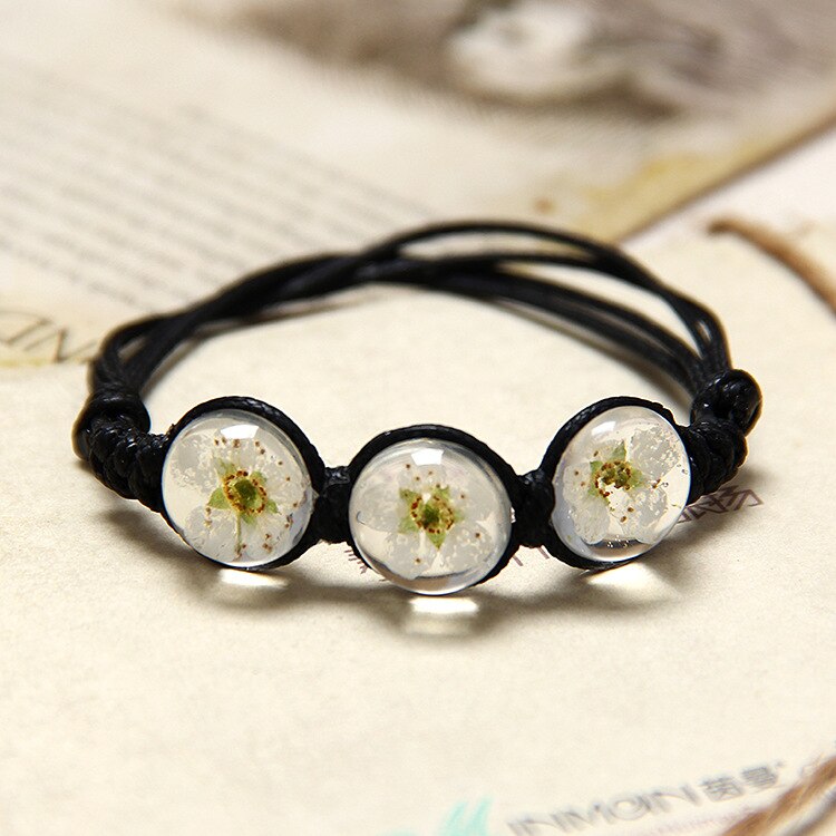 Glass Ball Dried flower Dandelion Bracelets Handmade Woven Dried Flower rope chain adjustable bracelets for Women Girls: 1-7