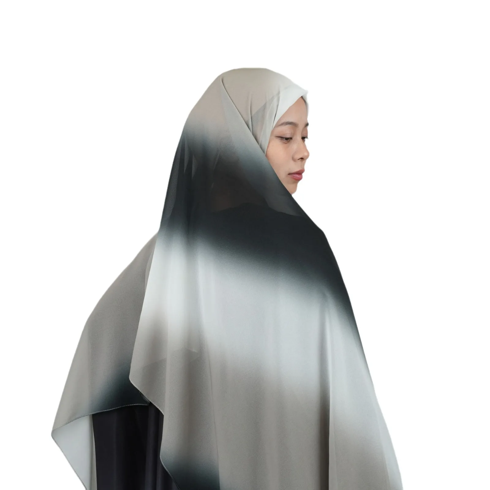 Chiffon-Hijab für Frauen, Turban-Kopftuch, Farbverlauf, Batikdruck, arabische Kopfbedeckungen, islamische Kleidung, muslimische , 70 x 175 cm