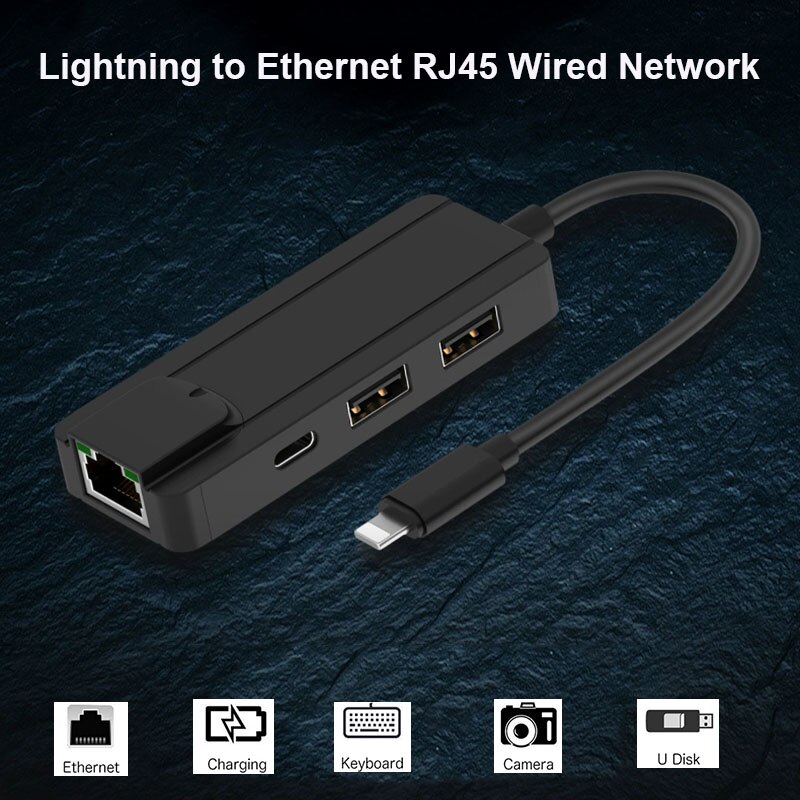 Lyn til ethernet 100 mbps  rj45 kablet nettverk ios 14 to lan nettverkskontakt 4 in1 otg usb -adapter for iphone ipad converter