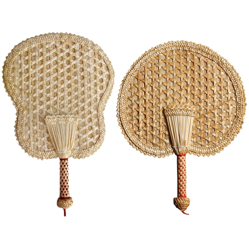 Ventilador de mano de paja para verano, ventilador de mano Natural respetuoso con el medio ambiente, de tejido a mano, abanico de plátano decorativo y ventilador redondo, 2 uds.