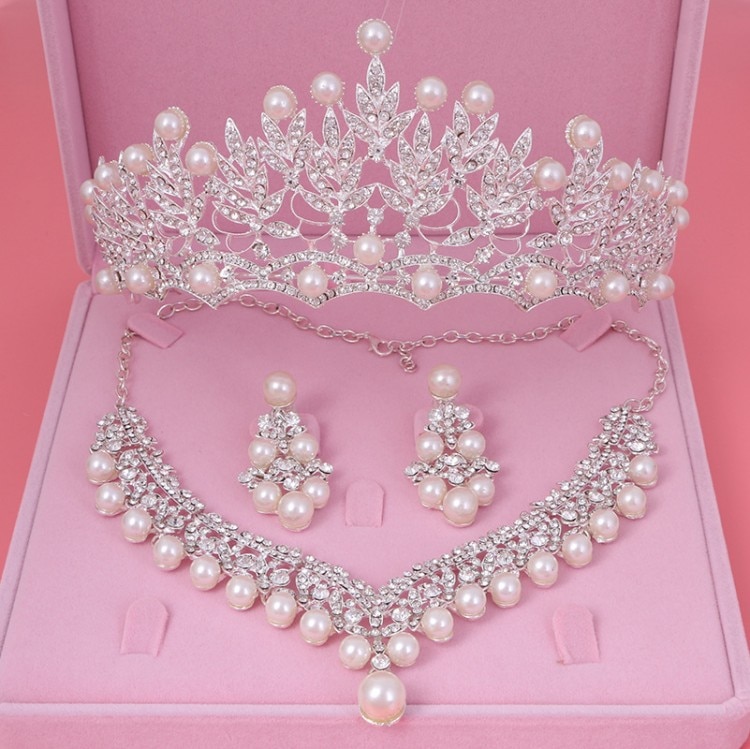 Ensemble de bijoux de fantaisie en cristal pour mariée, perles, collier ras du cou, boucles d'oreilles diadème, ensemble de bijoux de mariée pour femmes,