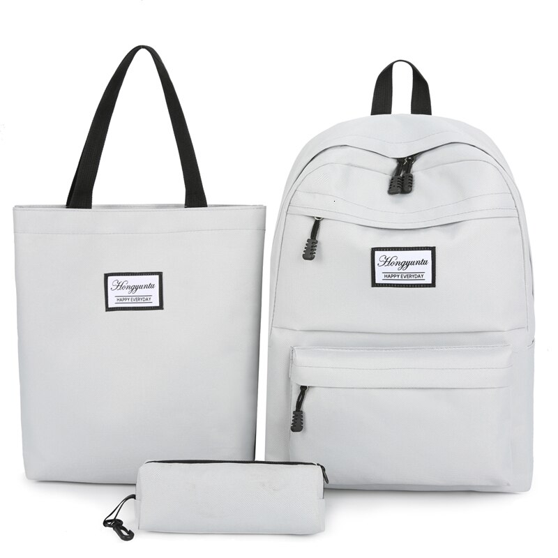 Conjunto de Mochilas de Lona de Color Sólido para Mujer o Chica Joven, Bolsos Grandes, para Colegio o Viaje, Ideales para Adolescente, 4 Unidades: Gray