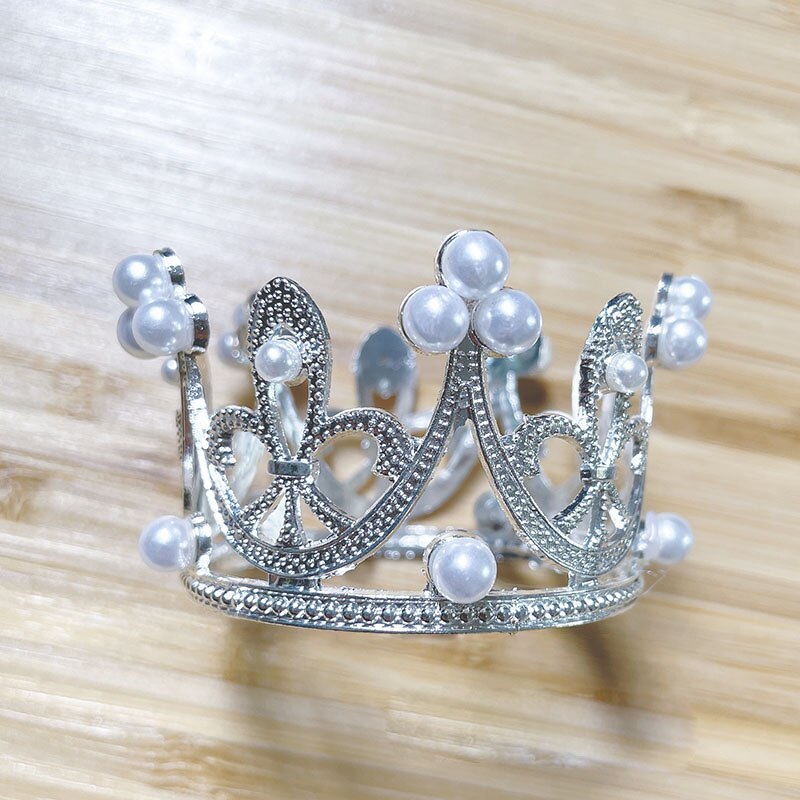 Pärla kristall krona mini krona kristall pärla topper tiara hår ornament prydnad prinsessa bröllop födelsedag baka tårta: 1