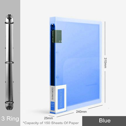 Carpeta de archivos con 3 anillas de colores, organizador de papel A4, 2 anillas transparentes, fundas organizadoras de documentos, carpeta de PVC A4: 3 Ring    Blue