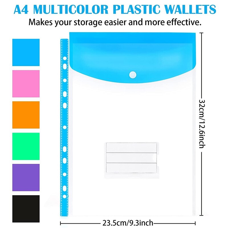 12 Pack A4 Gestanzt Taschen Kunststoff Brieftaschen-11 Löcher Erweiterbar Bindemittel Tasche Umschlag Datei Ordner