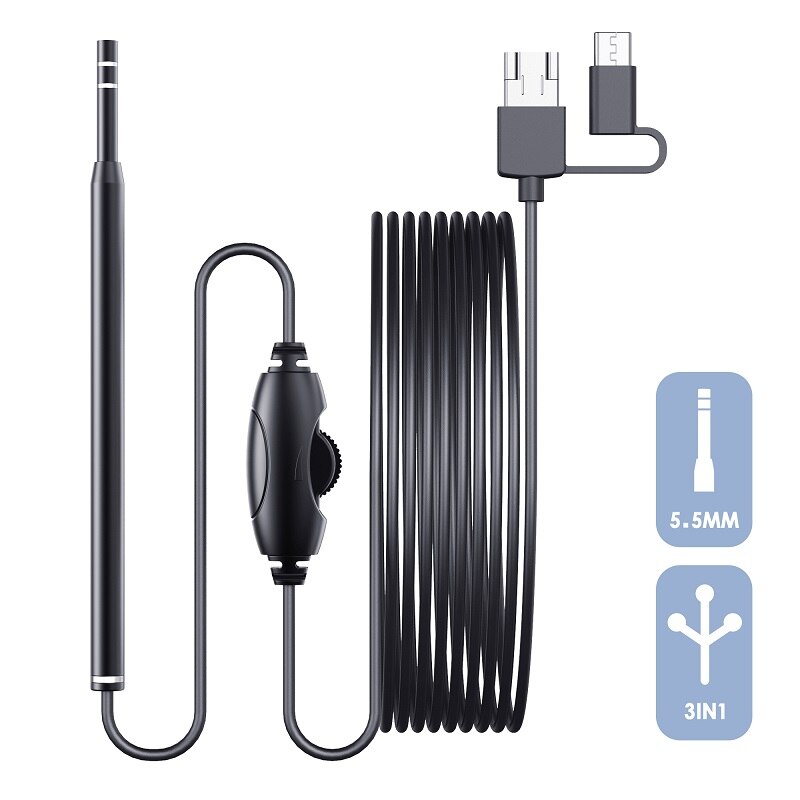 Ear Cleaning Endoscope Small 5.5mm 3 In1 Visual Ear Pick Cleaner Camera USB Ear Spoon Type C Ear Otoscope Borescope For Android