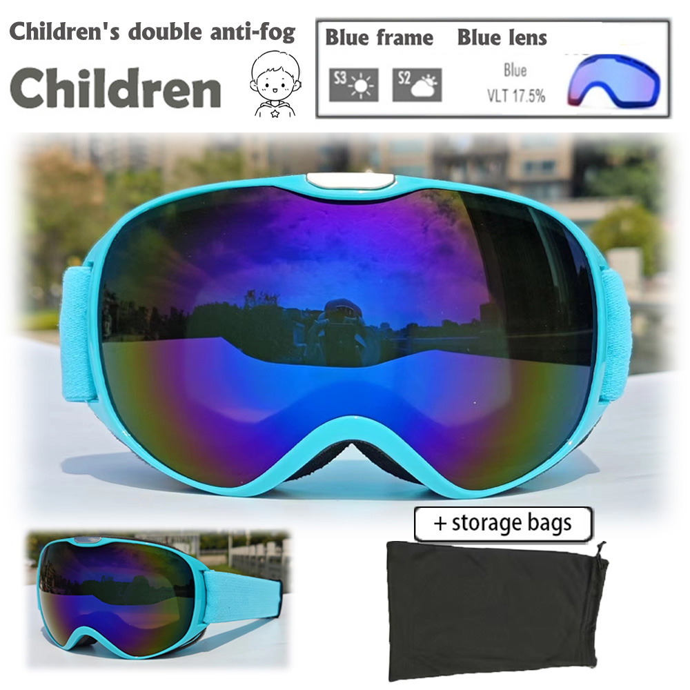 Ski Glasses Kids 4-14 Years Old Double Layer Anti Fog Windbreak Safety Glasses UV400 All Day Skiing Glasses Winter Anti-Glare: Silver