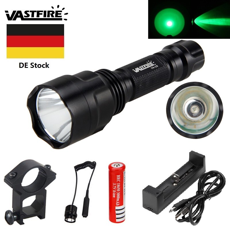 Linterna LED C8, 1 modo de iluminación, luz verde, para montar por la noche, acampar, senderismo, caza y actividades en interiores, 18650: Default Title