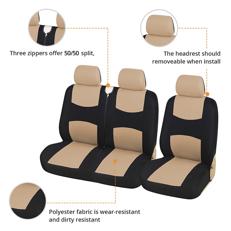 1+2 sædebetræk beige bilsædebetræk lastbil interiør tilbehør til renault peugeot opel vivaro, passer til universal transporter/van