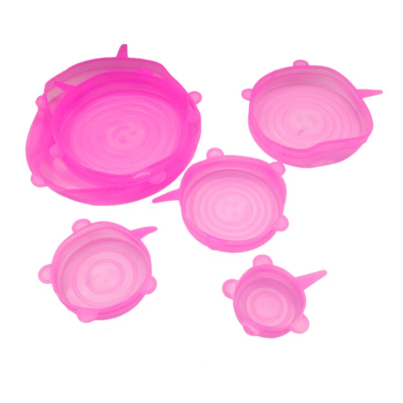 6pcs/set Reusable Silicone Stretched Food Lids Cookware Cap Vacuum Sealed Fresh Cover: pink