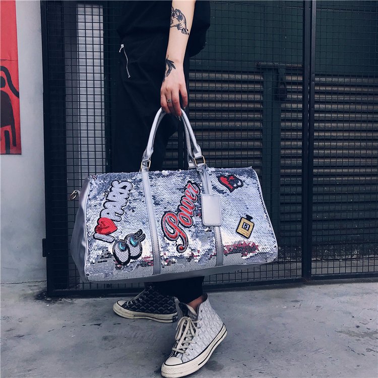 Kobiety cekiny torba podróżna męska o dużej pojemności torby weekendowe odzież nosić na Duffle etui walizka bagażowa Organizer bieg torebka