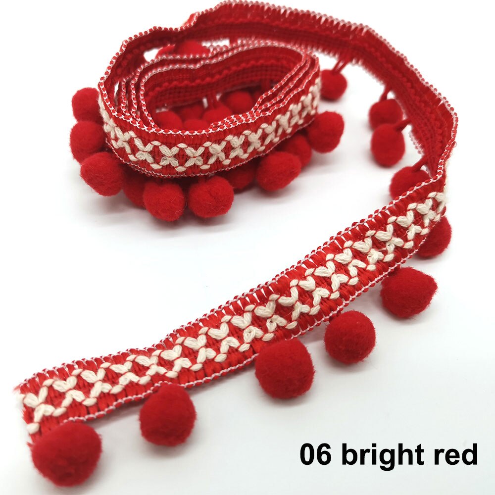 10 Meter Pom Pom trimmen Spitze Stoff NäHenne Zubehör Pompons quaste Trimmen Ball Fransen Band NäHenne Spitze Für DIY Material bekleidung: 06 rot