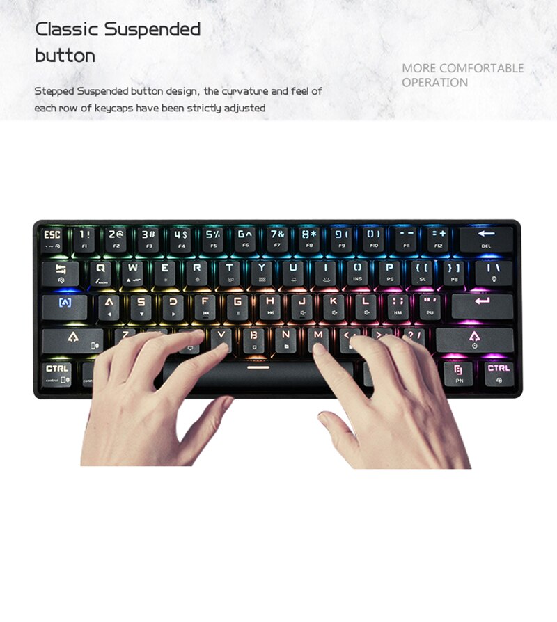Wireless Keyboard Anti-ghosting RGB/ Mix Backlit LED USB Gaming Mechanical Keyboard Blue Red Switch 61key For Gamer PC Laptop US