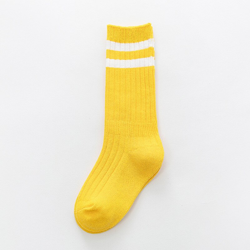Lente En Herfst Kinderen Sokken College Stijl Twee-Bar Jongens En Meisjes Baby Groen Roze Geel sport Sokken 1-9T: YELLOW / 3-5T