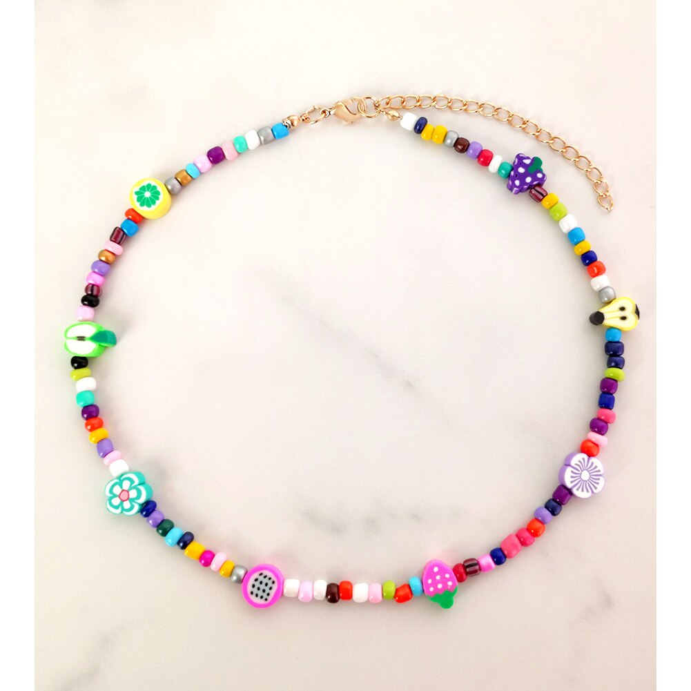 Collier perlé coloré Smiley pour femmes, fait à la main, style Baroque, perles de bonbons, ras du cou, bijoux de pour filles