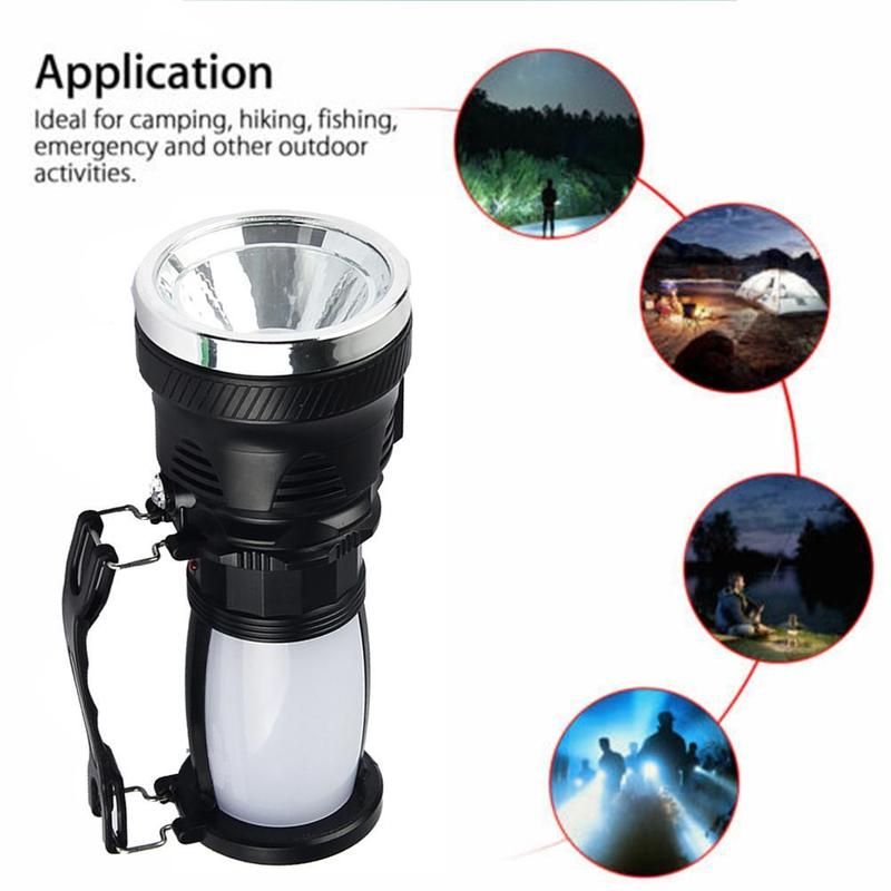 Outdoor Camping Lighting High Power Emergency Light Solar Rechargeable Black Searchlight LED Flashlight T3T0