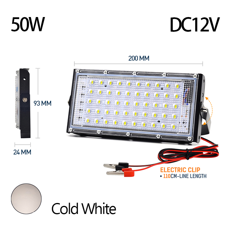 Dc 12V Led-Schijnwerper 50W 100W Elektrische Clip Oplader Led Noodlamp Led Buitenverlichting Voor Kamperen Wandelwerk: orange