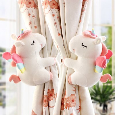 2pcs/set Cartoon Unicorn Curtain Tieback Holder Hooks Tie Backs Children Room Decoration Accessories Holdback Curtain Strap Hook: White
