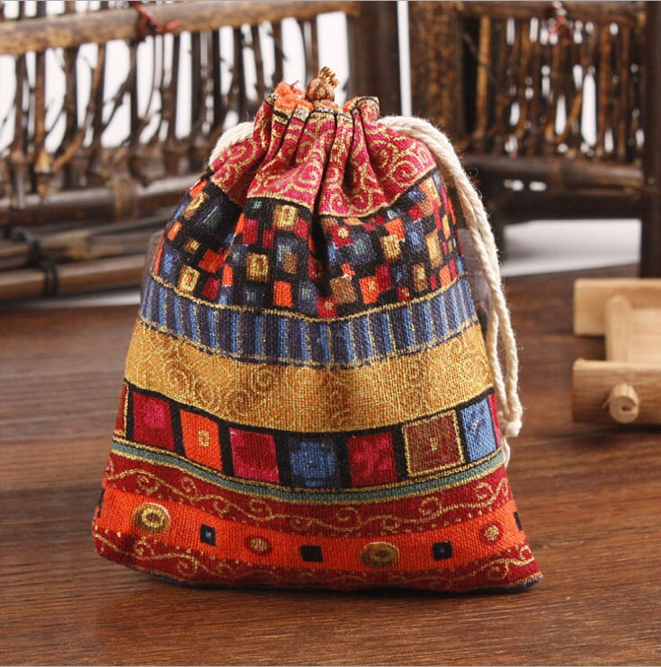 Ethnic Stripe Cotton Jewelry Pouch 8x10cm 9x12cm 10x15cm 13x17cm pack of 50 Wedding Birthday Party Candy Drawstring Bag