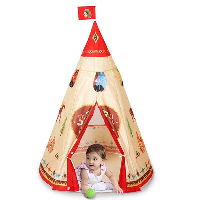 Natuurlijke Indiase Patroon Kinderen Speelgoed Tent Teepees Veiligheid Tipi Draagbare Indoor Spel Tenten Outdoor Speelhuisje Voor Kinderen