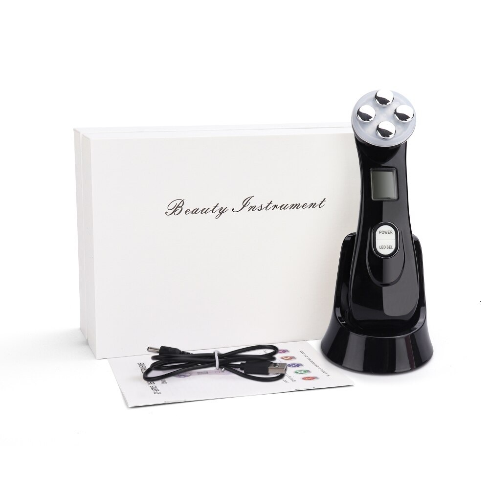 5in1 RF & EMS Radio mésothérapie électroporation visage beauté stylo radiofréquence LED Photon visage rajeunissement de la peau dissolvant rides: Black with box
