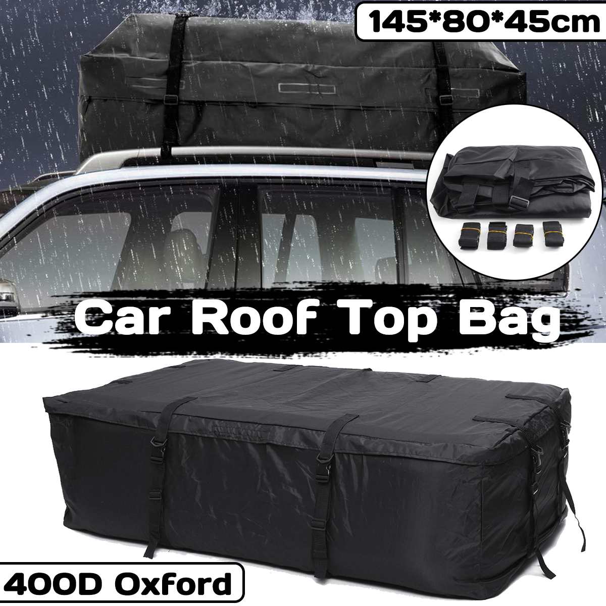 Suporte para telhado de carro 145x80x45cm, suporte para carga à prova d' água para bagagem e armazenamento de viagem van suv para carros